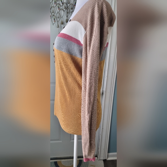 Fate Sweater Ribbed Women's S Yellow & Brown Heanly 1/4 Button Up Long-sleeved - Picture 2 of 12
